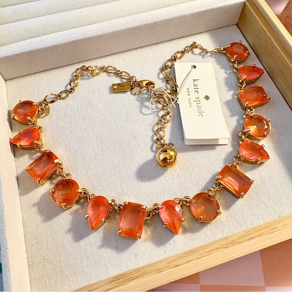 NEW Kate Spade Vibrant Orange and Gold Statement Retro Cocktail Party Necklace - Picture 1 of 8